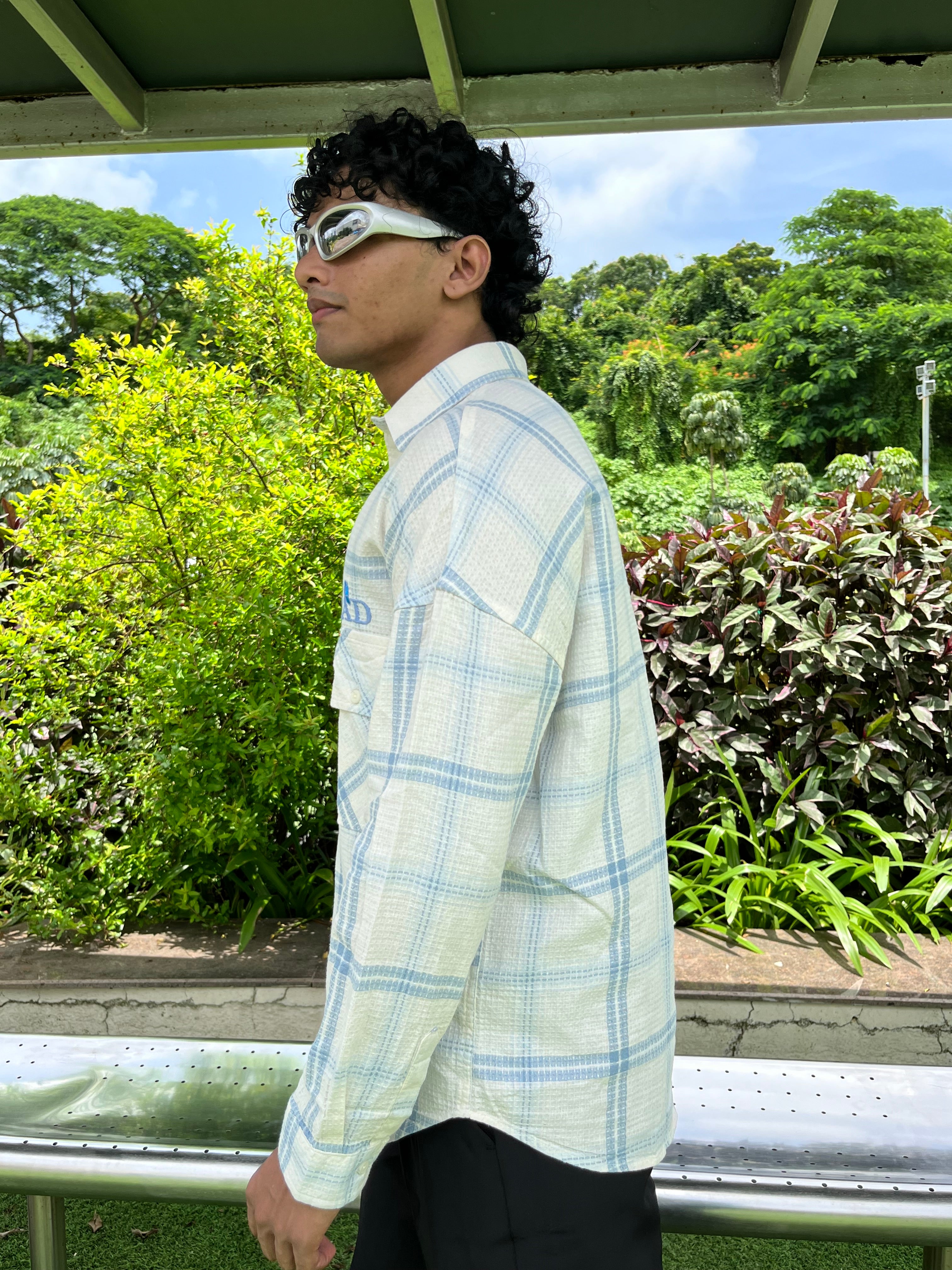 Blue Fannel embroidered
