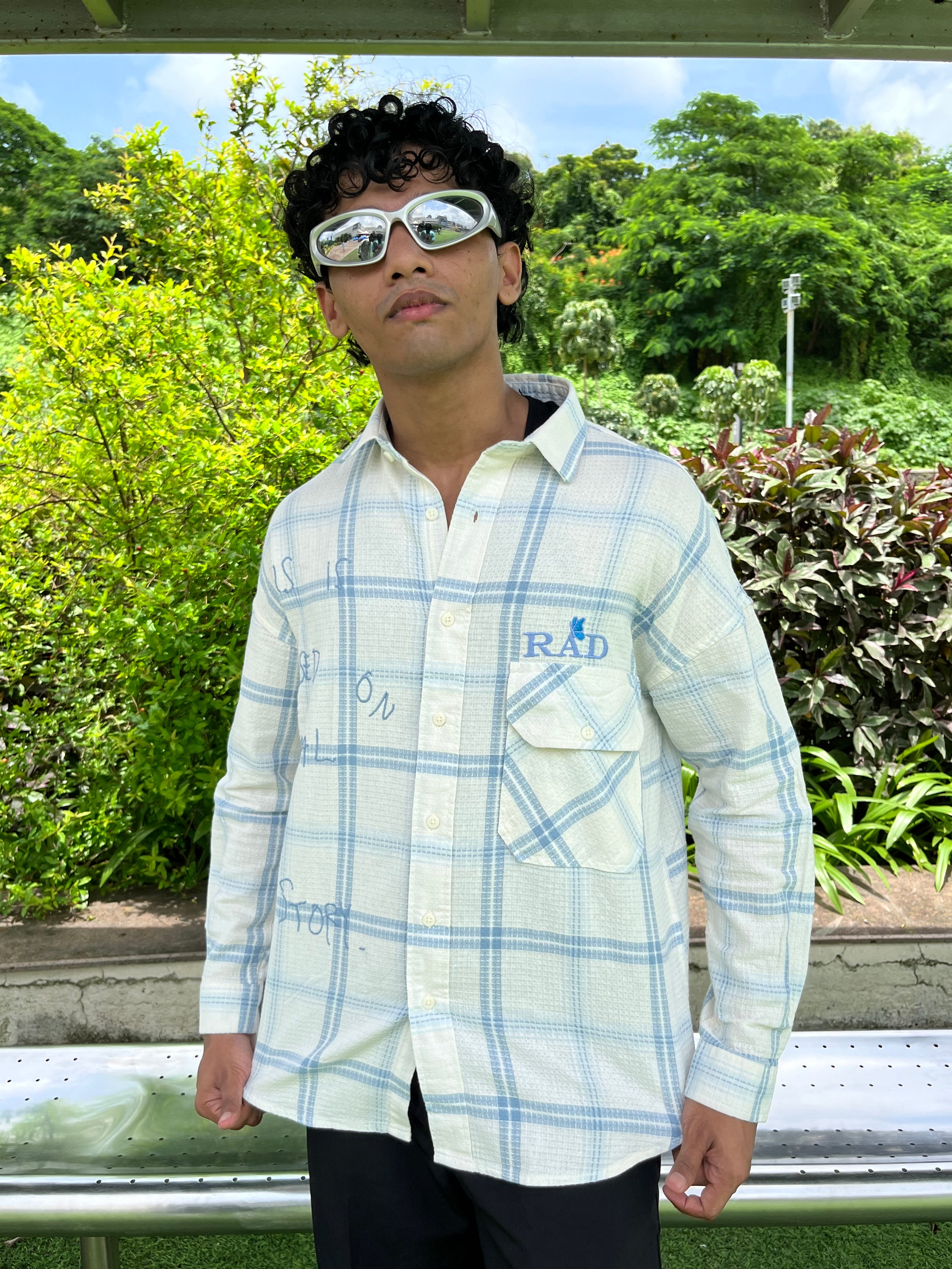 Blue Fannel embroidered