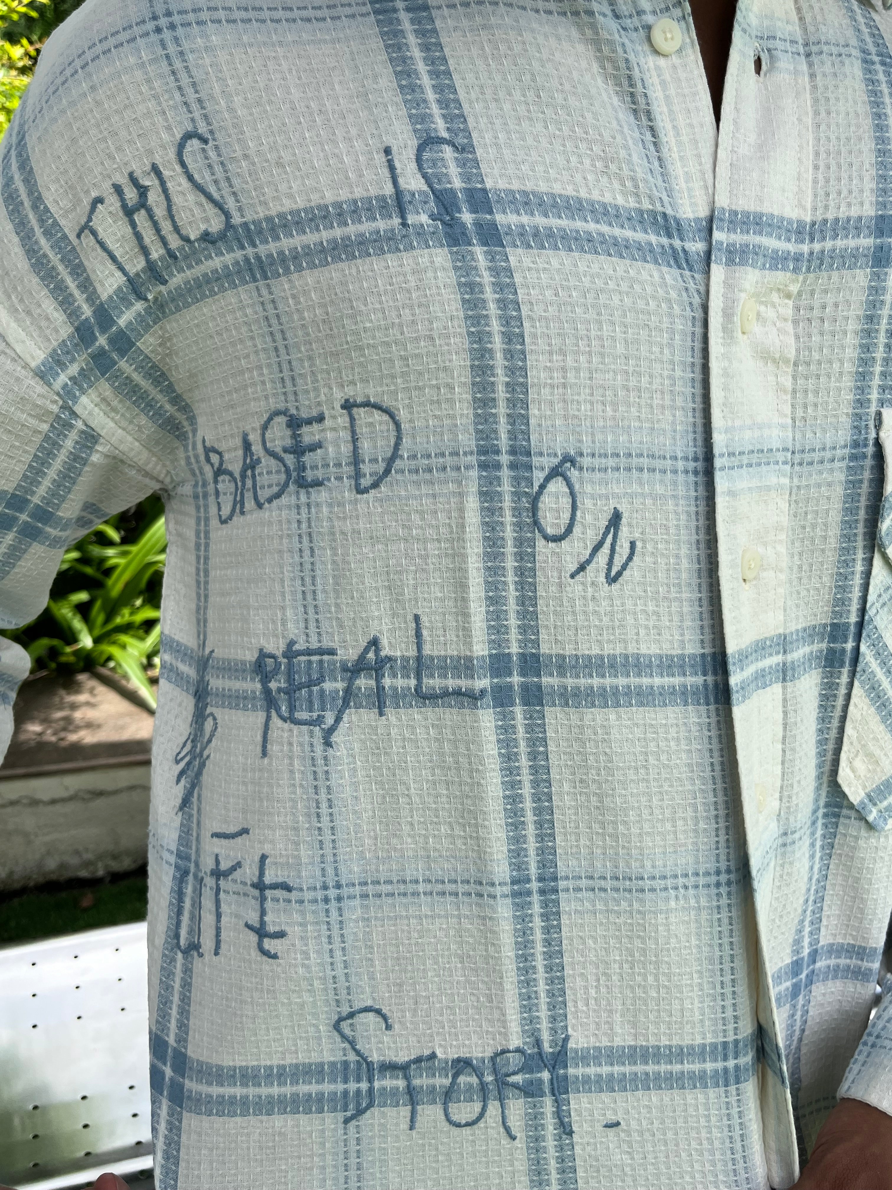 Blue Fannel embroidered