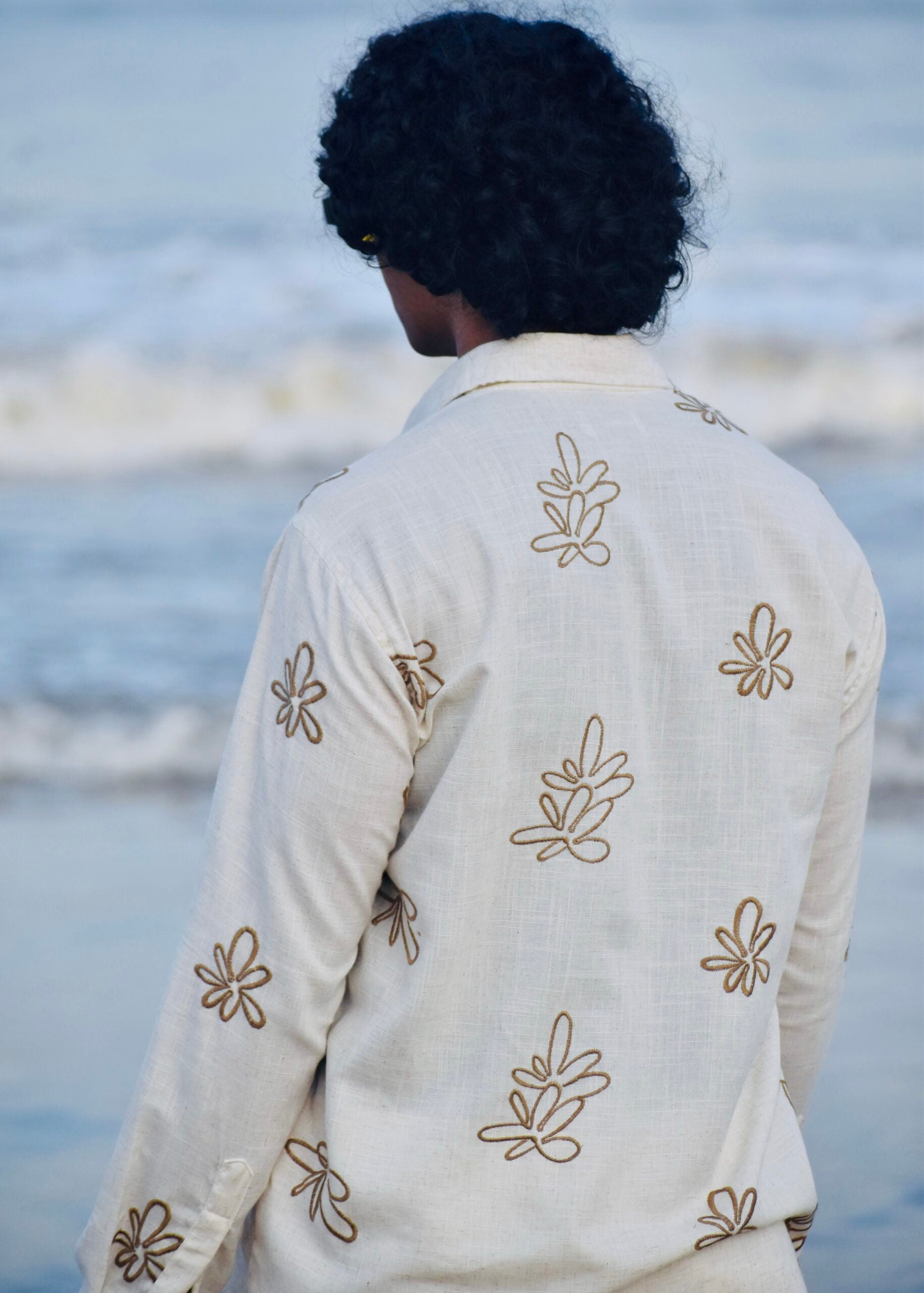 BROWN-EMBROIDERY NATURAL LINEN