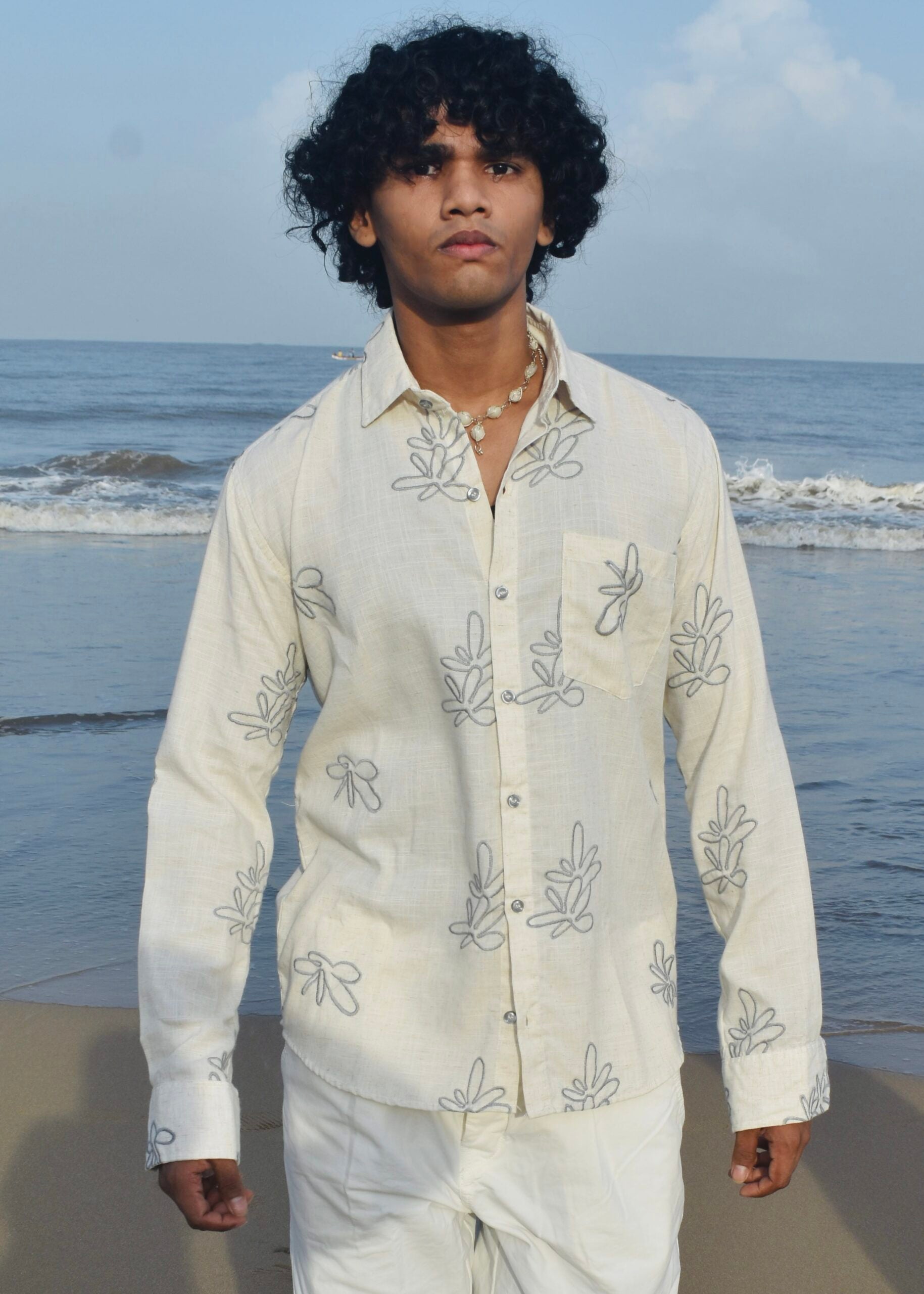 GREY-EMBROIDERY NATURAL LINEN