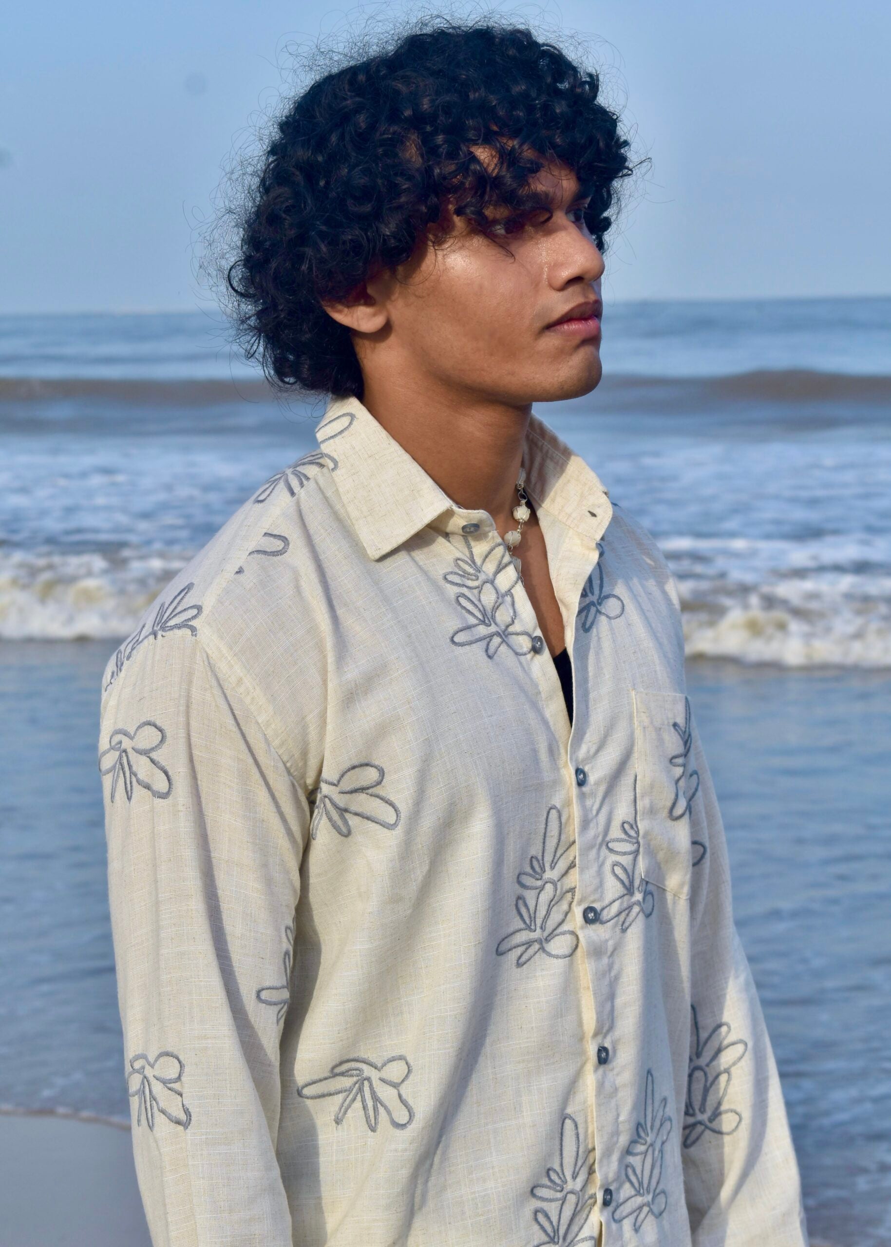 GREY-EMBROIDERY NATURAL LINEN