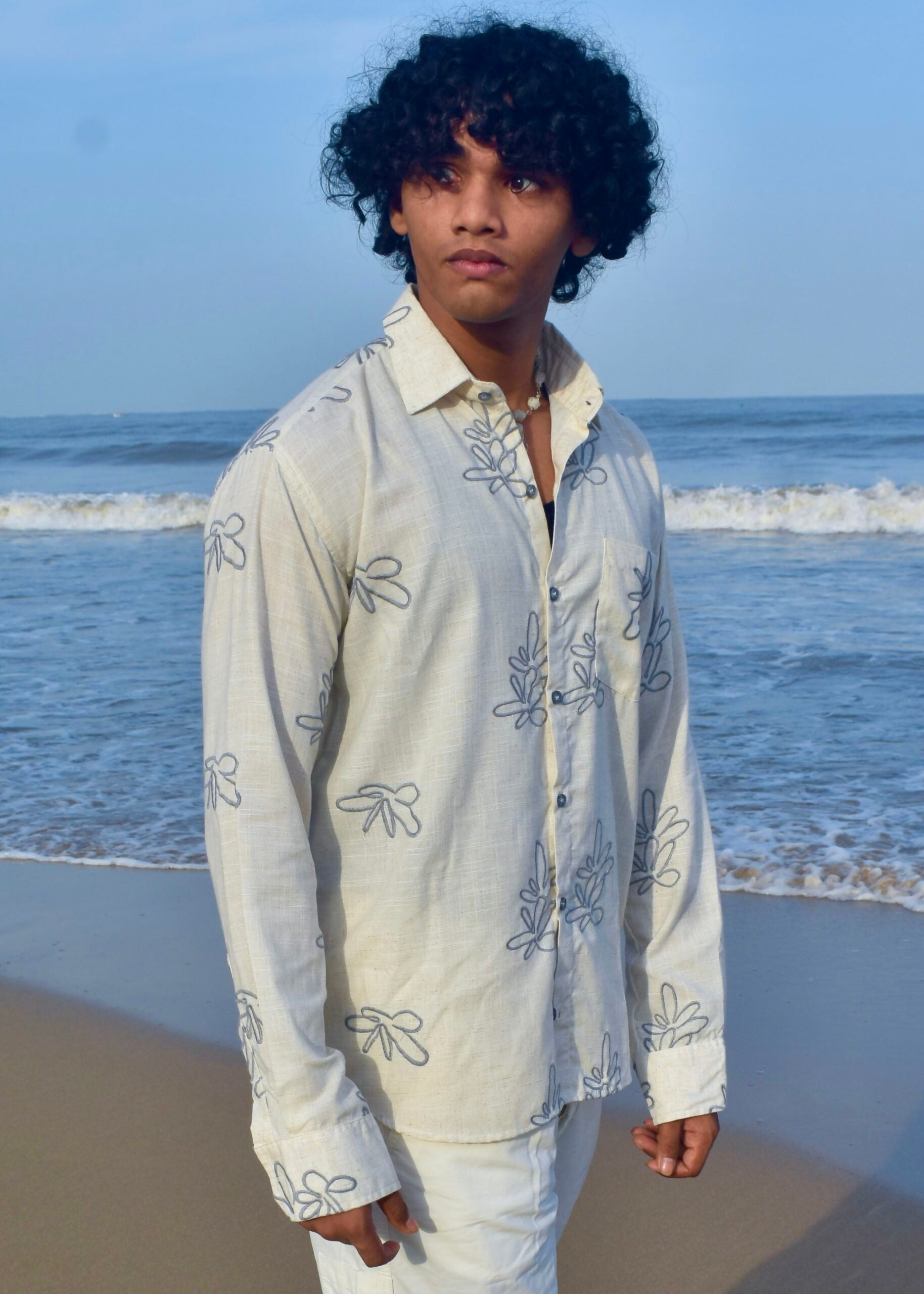 GREY-EMBROIDERY NATURAL LINEN