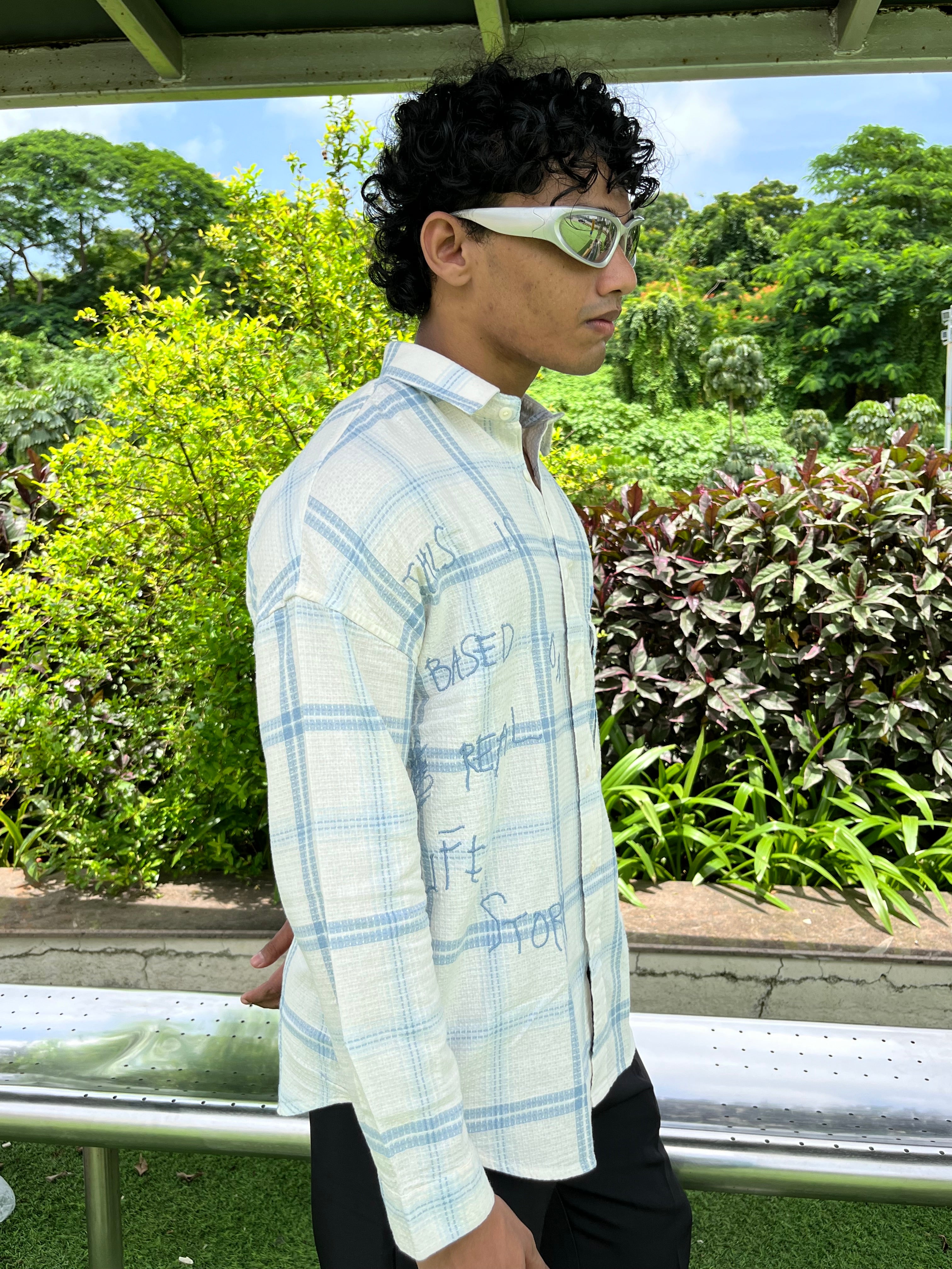 Blue Fannel embroidered