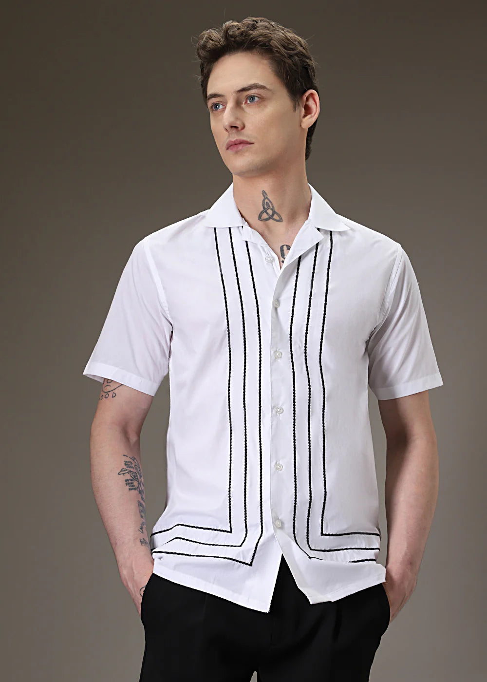 WHITE STRIPES EMBROIDED SHIRT