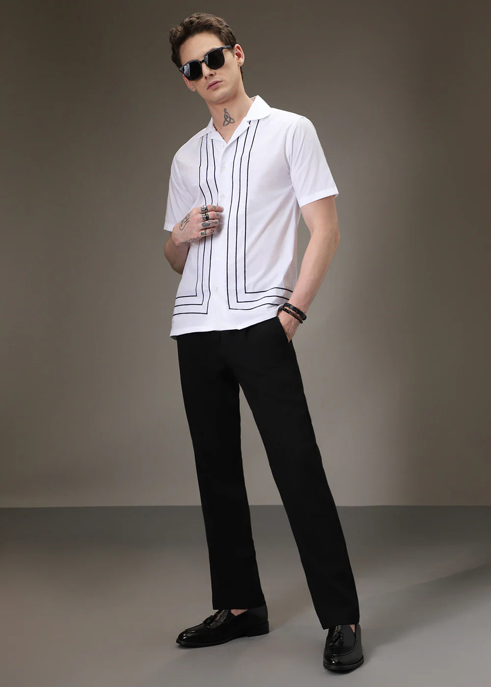 WHITE STRIPES EMBROIDED SHIRT