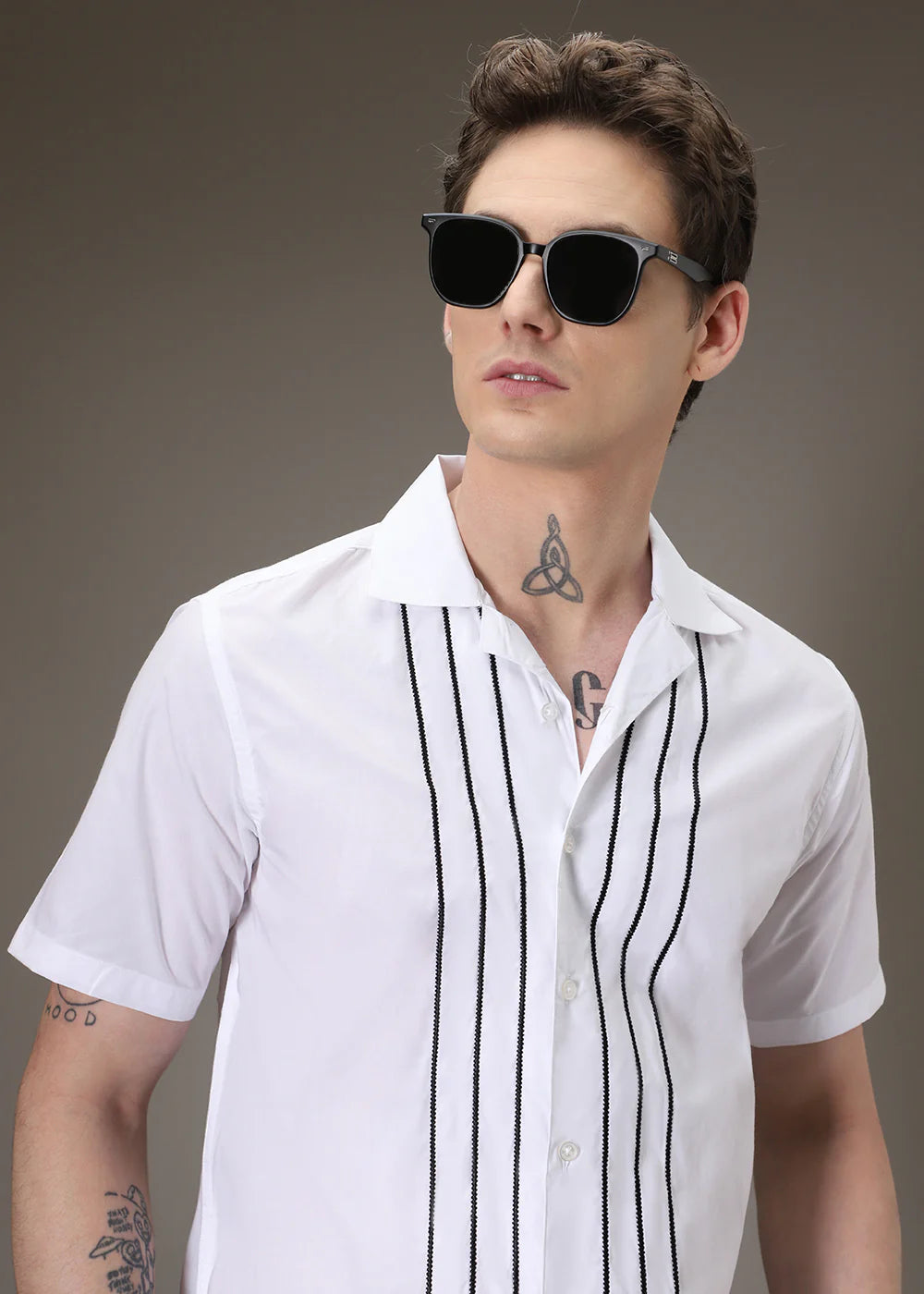 WHITE STRIPES EMBROIDED SHIRT