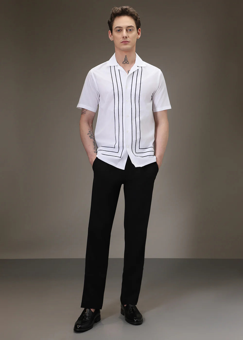WHITE STRIPES EMBROIDED SHIRT