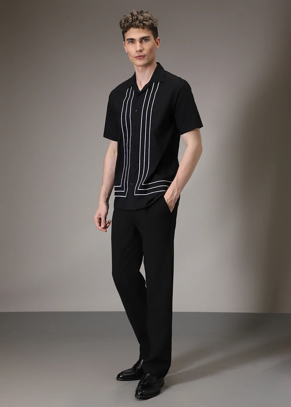 BLACK STRIPES EMBROIDED SHIRT