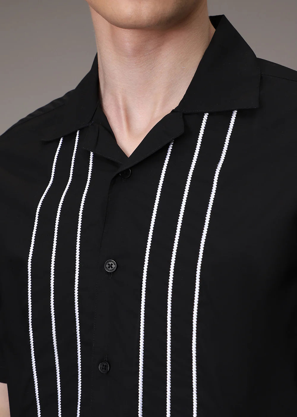 BLACK STRIPES EMBROIDED SHIRT