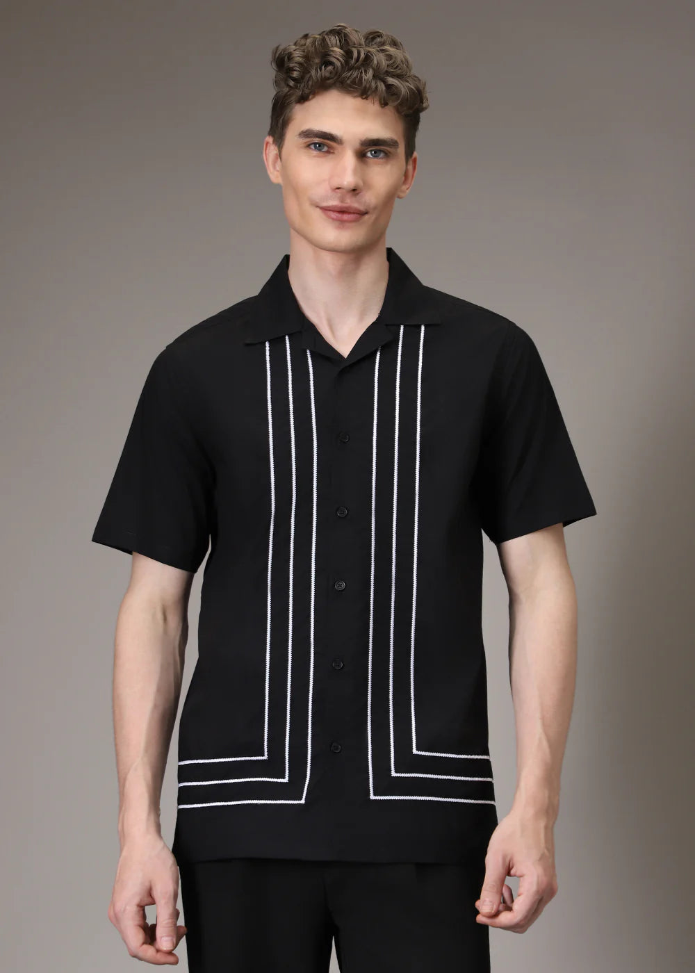 BLACK STRIPES EMBROIDED SHIRT