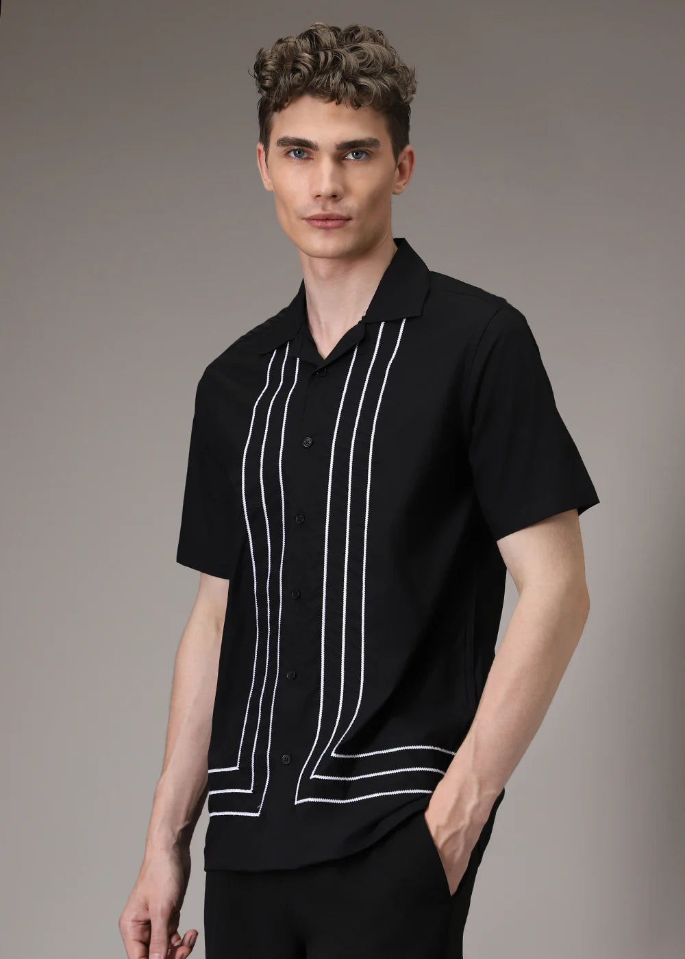 BLACK STRIPES EMBROIDED SHIRT