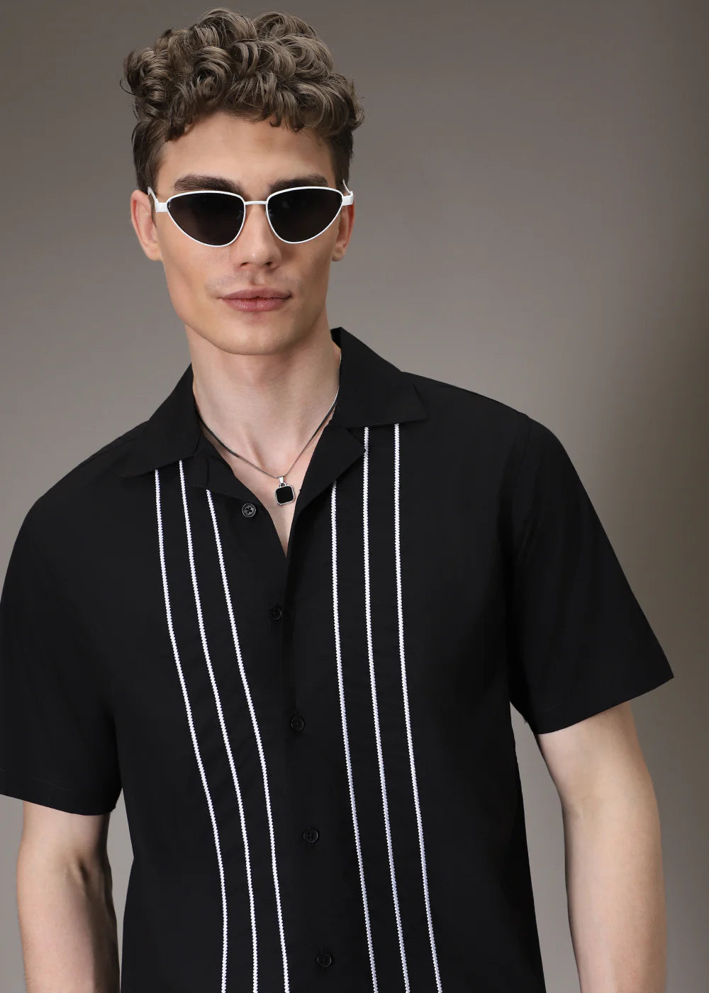 BLACK STRIPES EMBROIDED SHIRT
