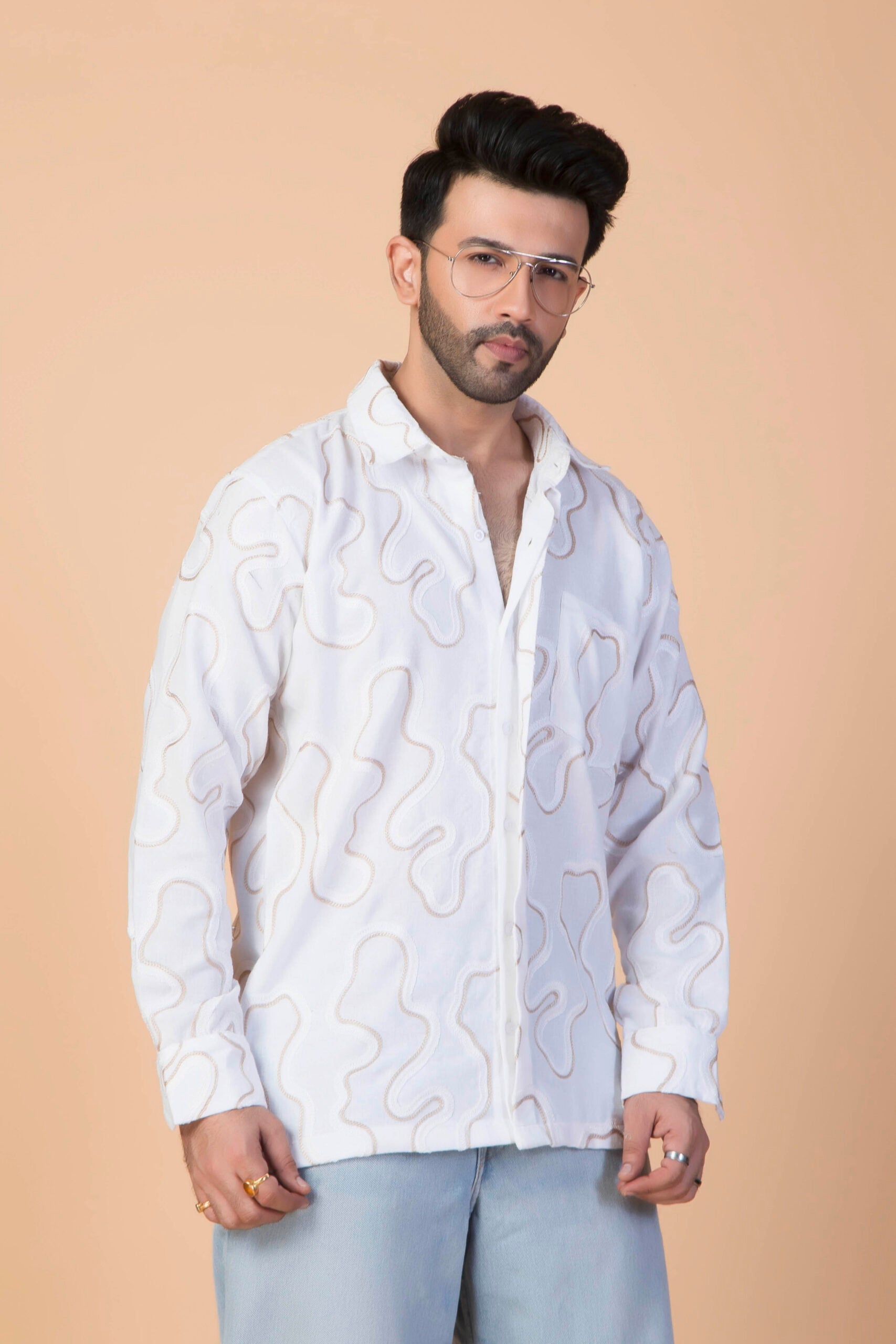 WHITE SHADE EMBROIDERY SHIRT