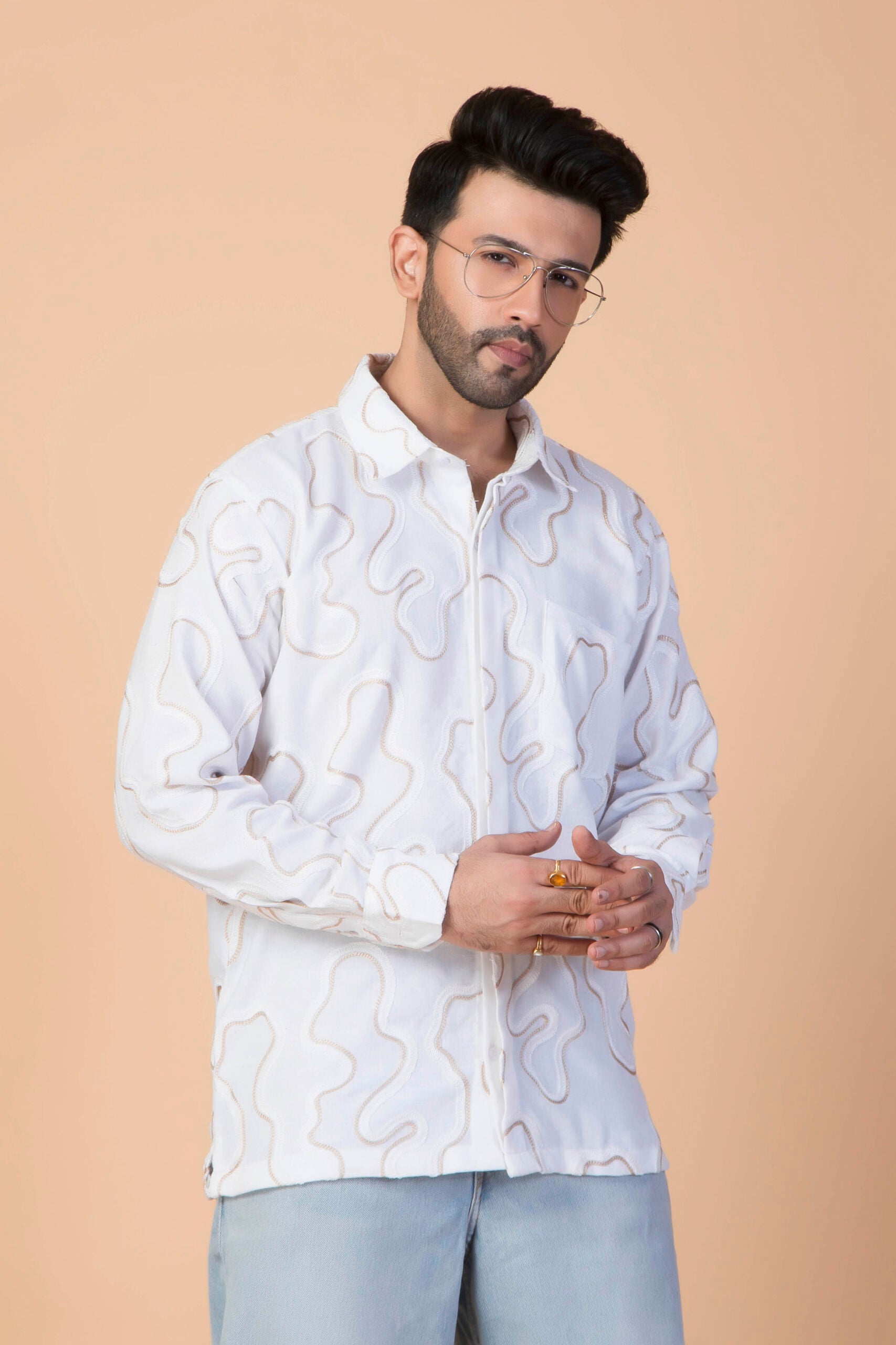 WHITE SHADE EMBROIDERY SHIRT