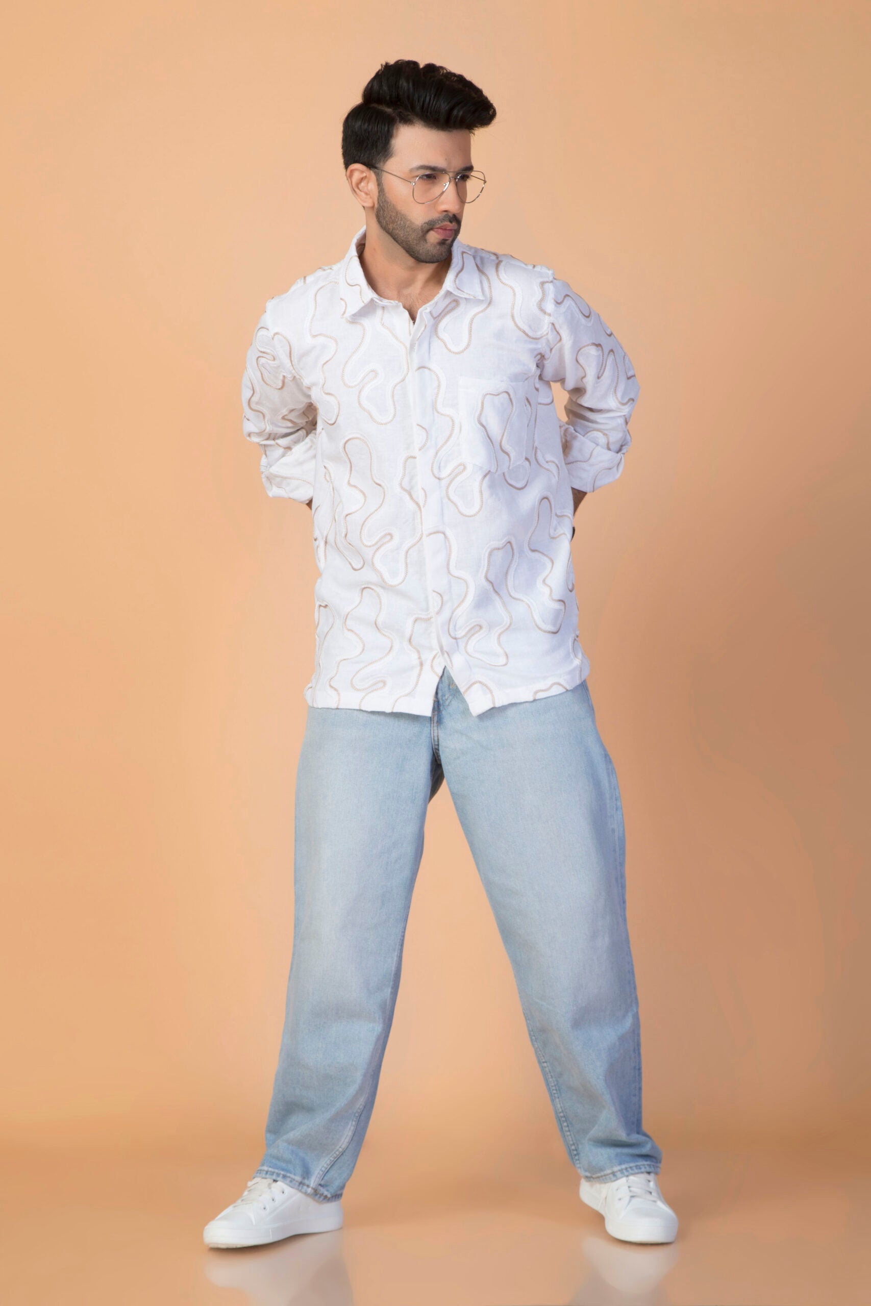 WHITE SHADE EMBROIDERY SHIRT
