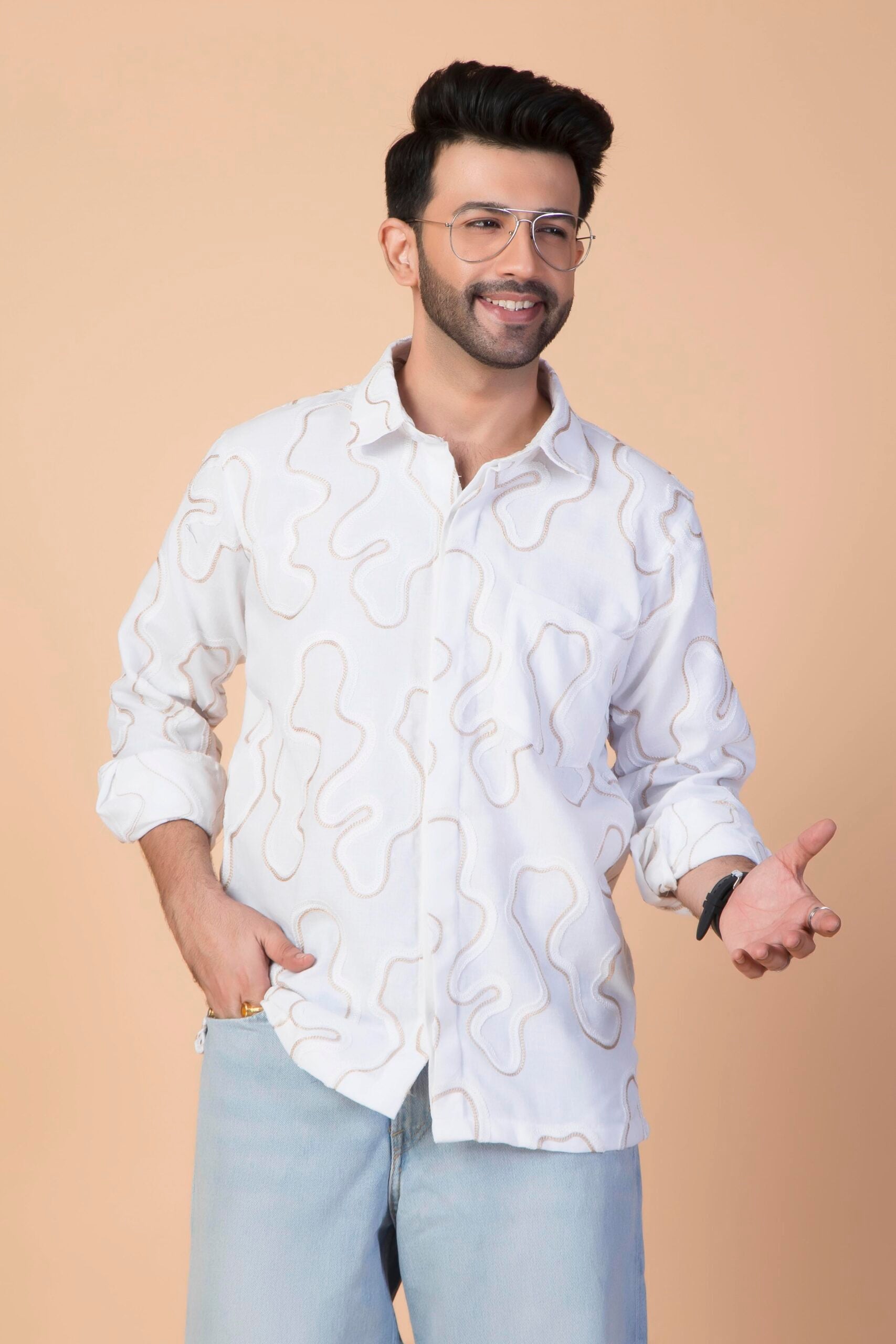 WHITE SHADE EMBROIDERY SHIRT