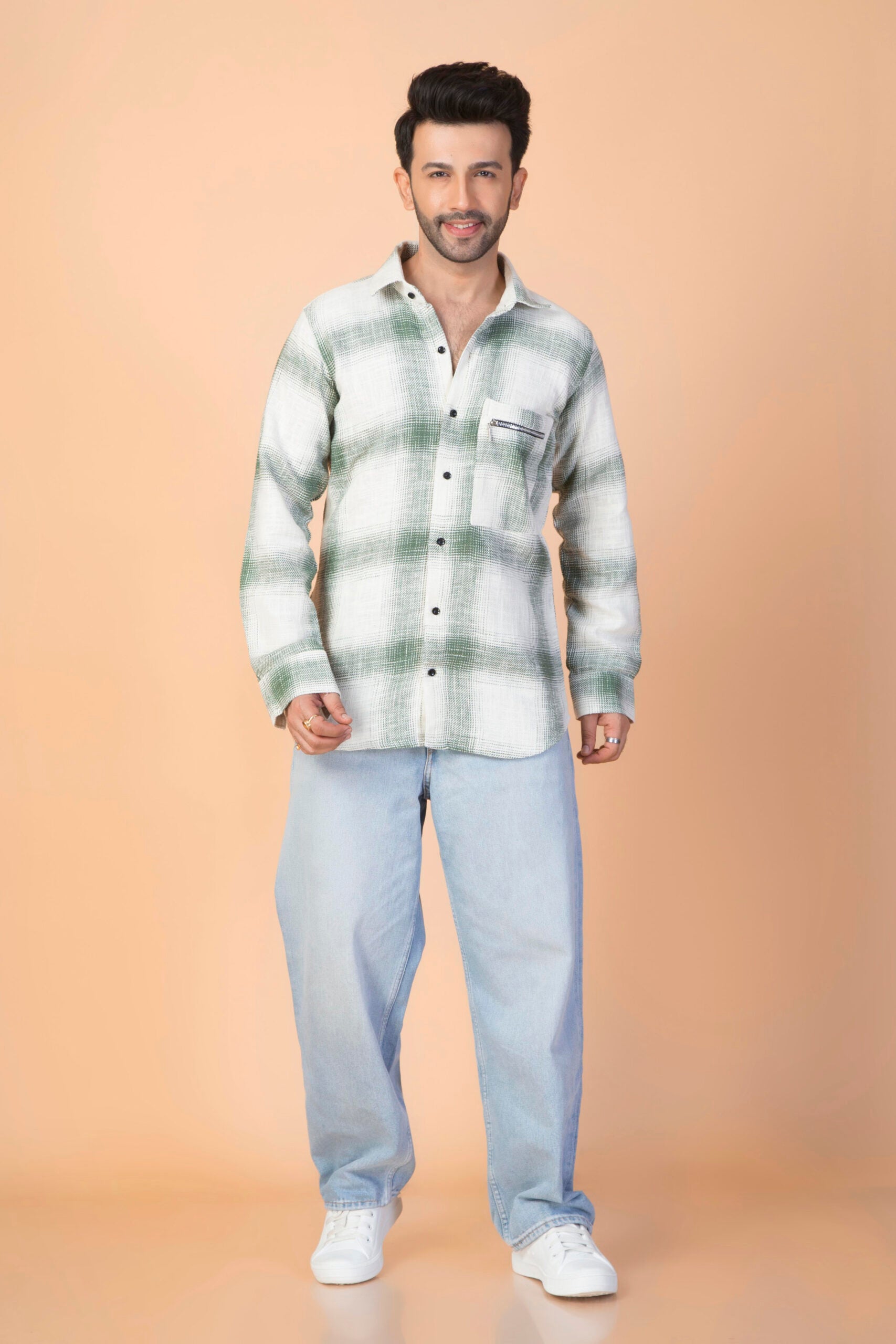 GREEN-PLAID HERRINGBONE