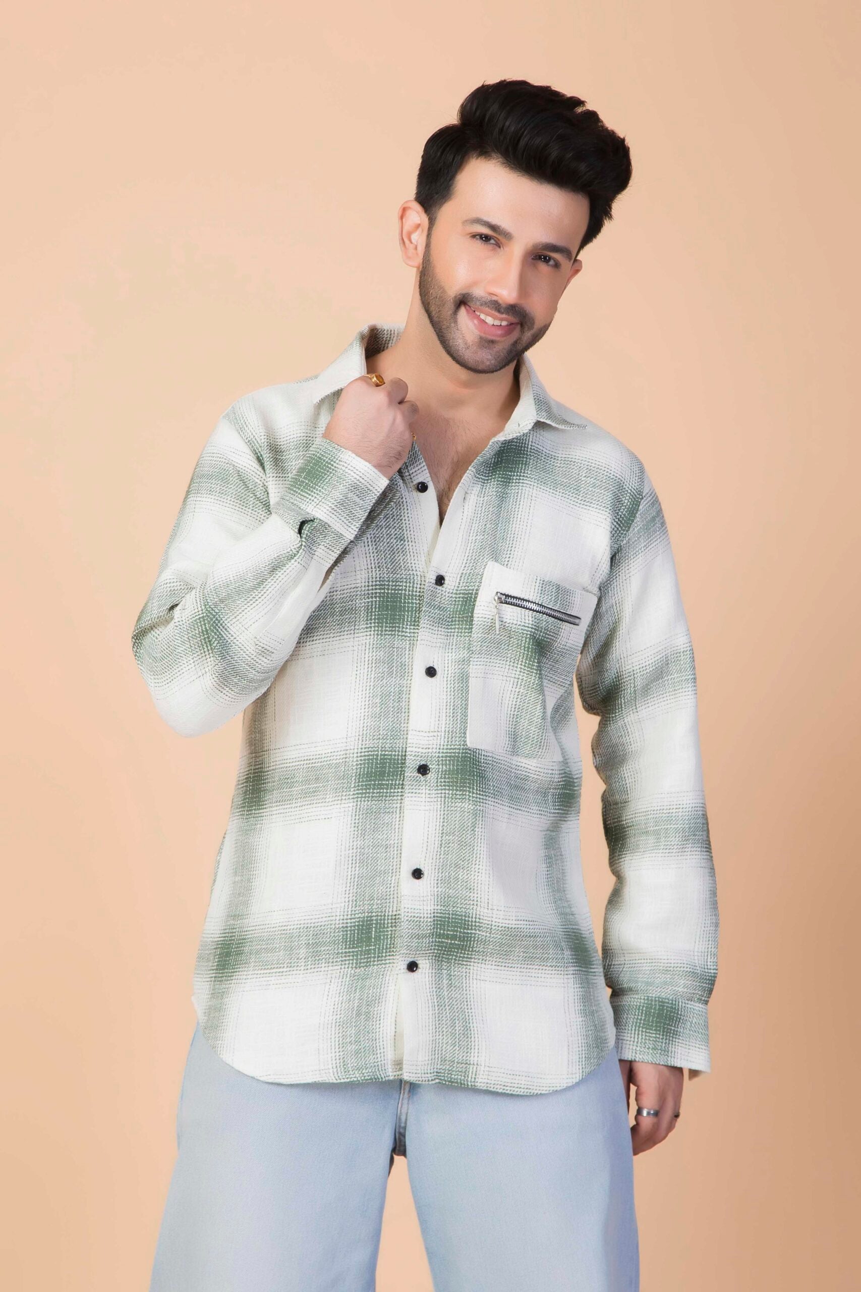 GREEN-PLAID HERRINGBONE