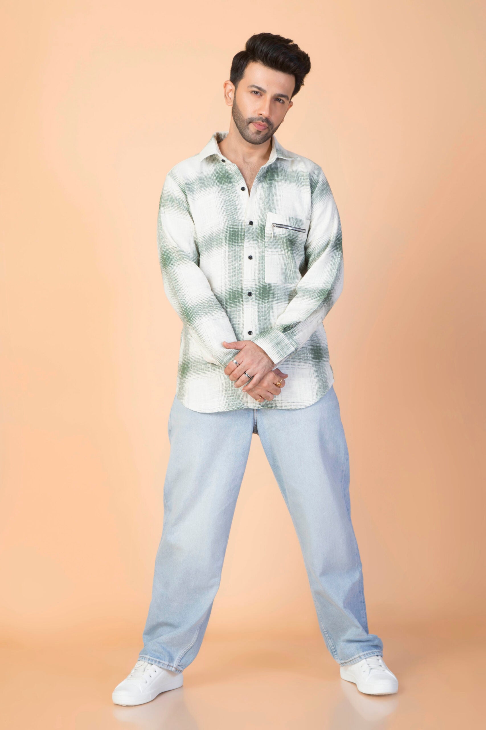 GREEN-PLAID HERRINGBONE