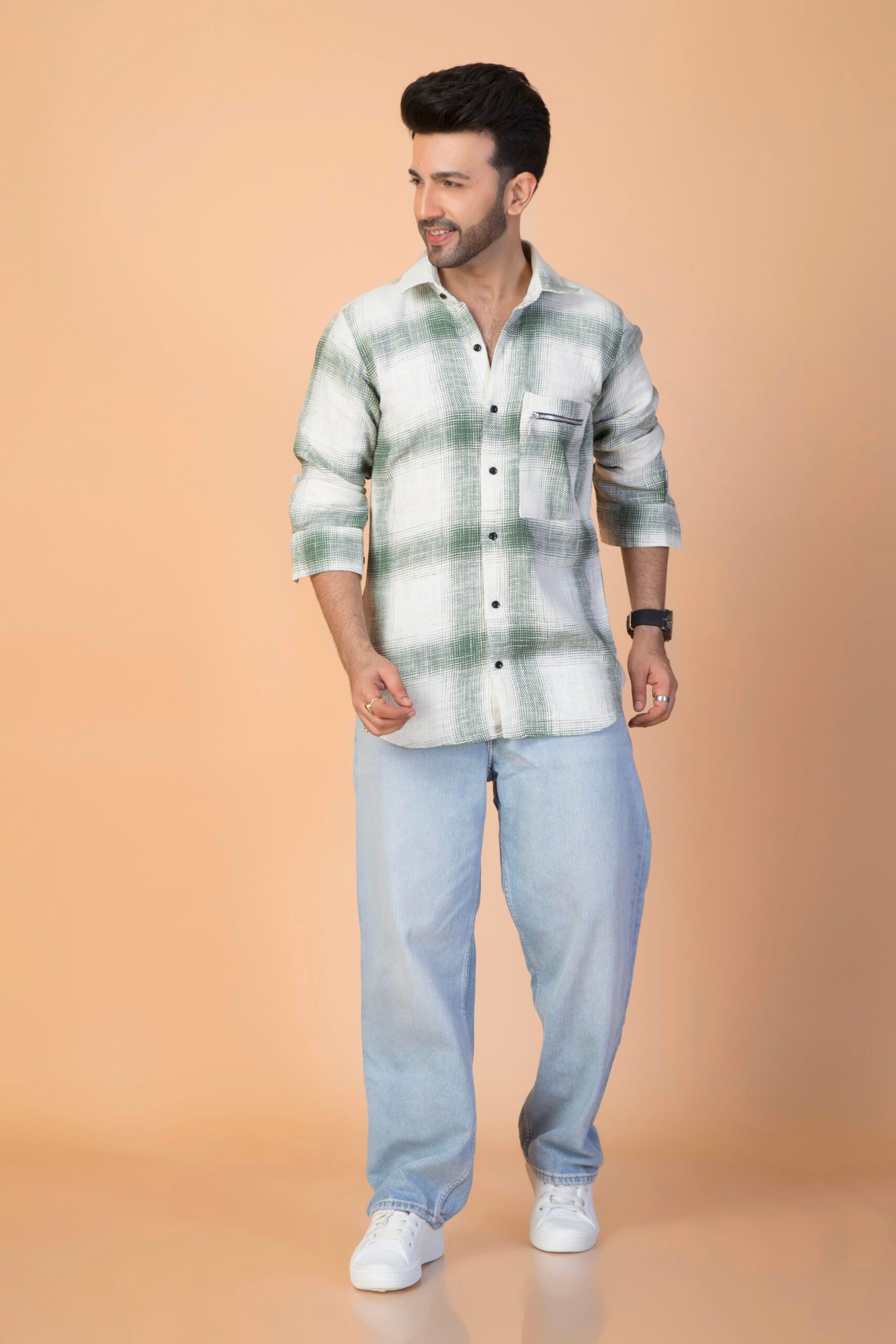 GREEN-PLAID HERRINGBONE