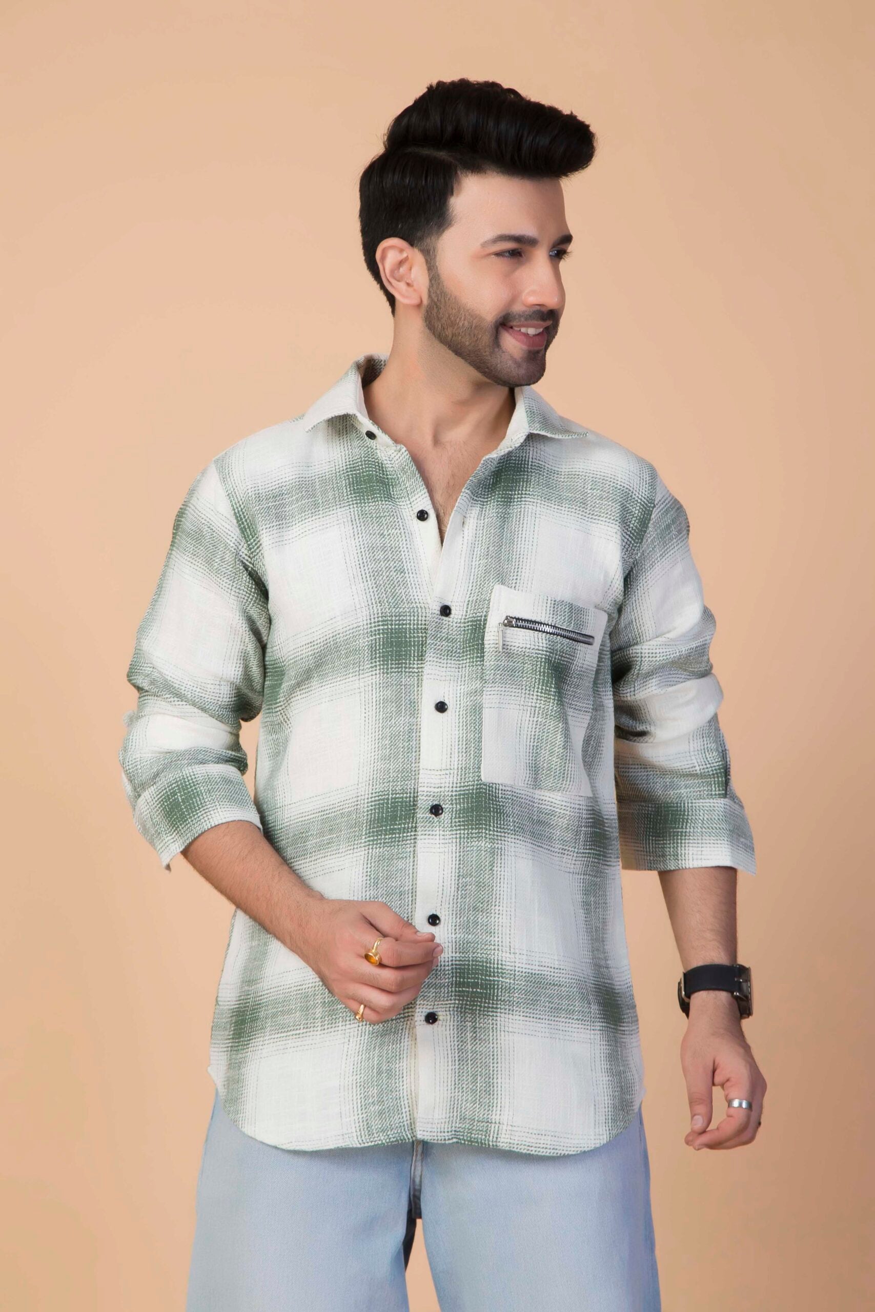GREEN-PLAID HERRINGBONE