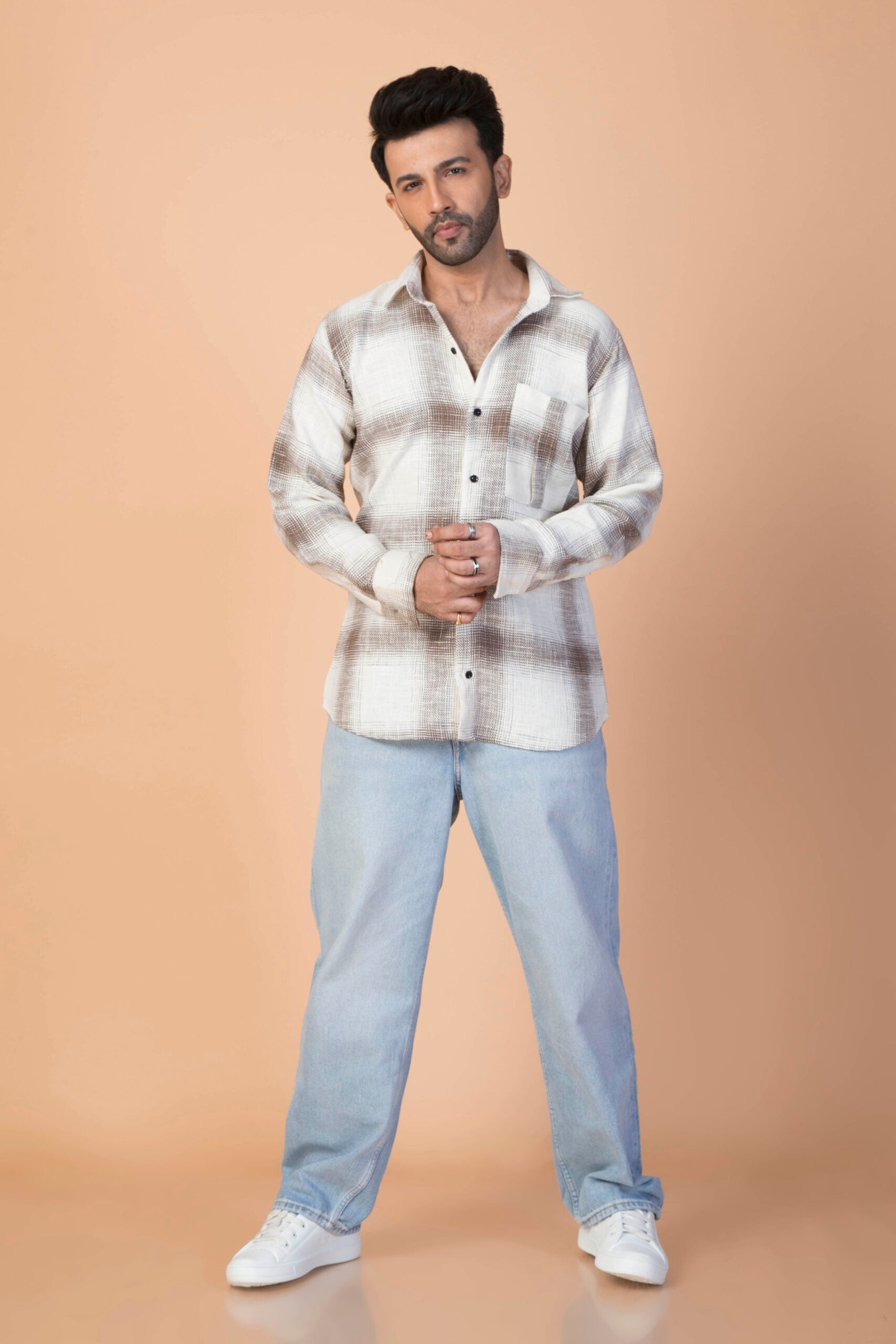 BROWN-PLAID HERRINGBONE
