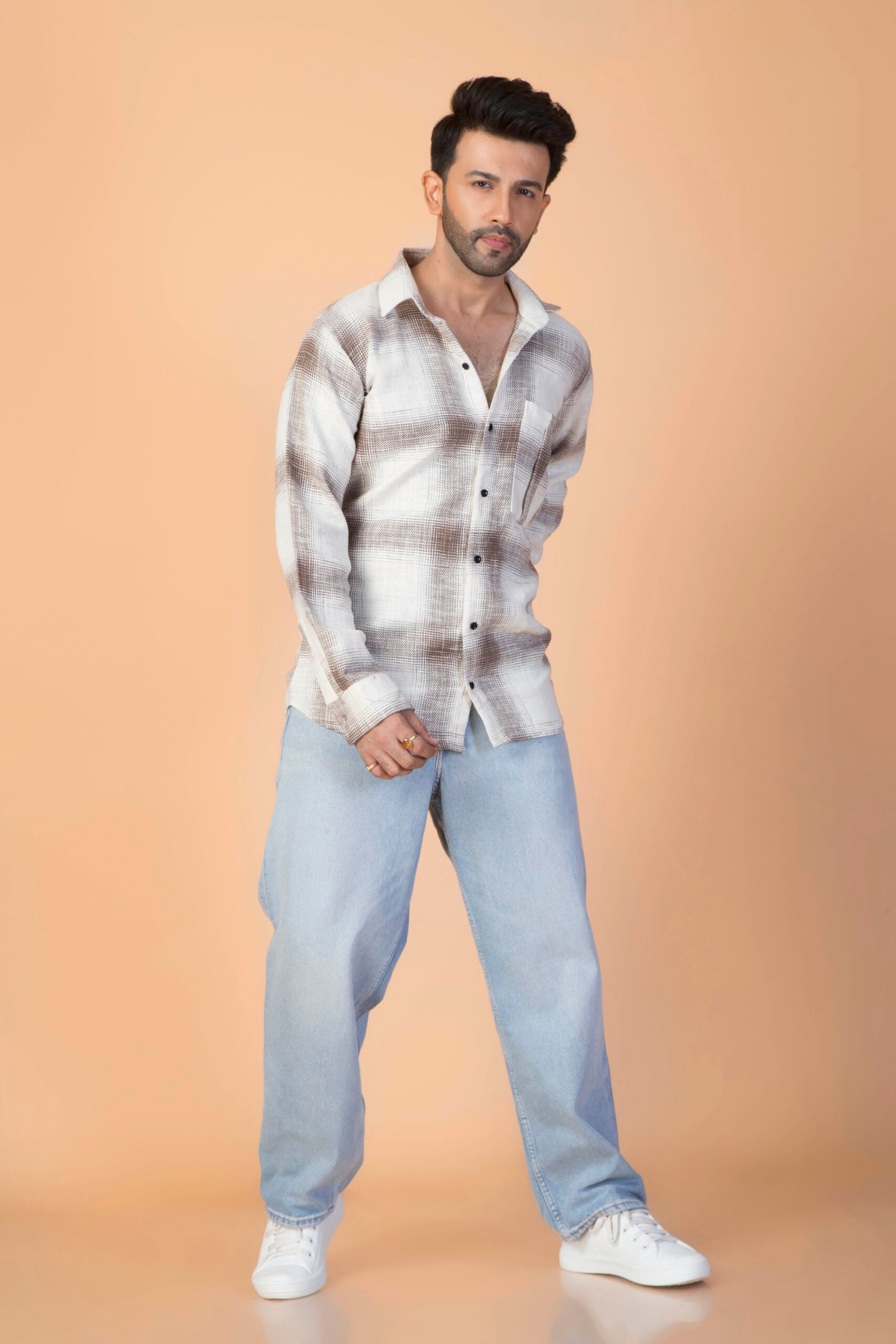 BROWN-PLAID HERRINGBONE