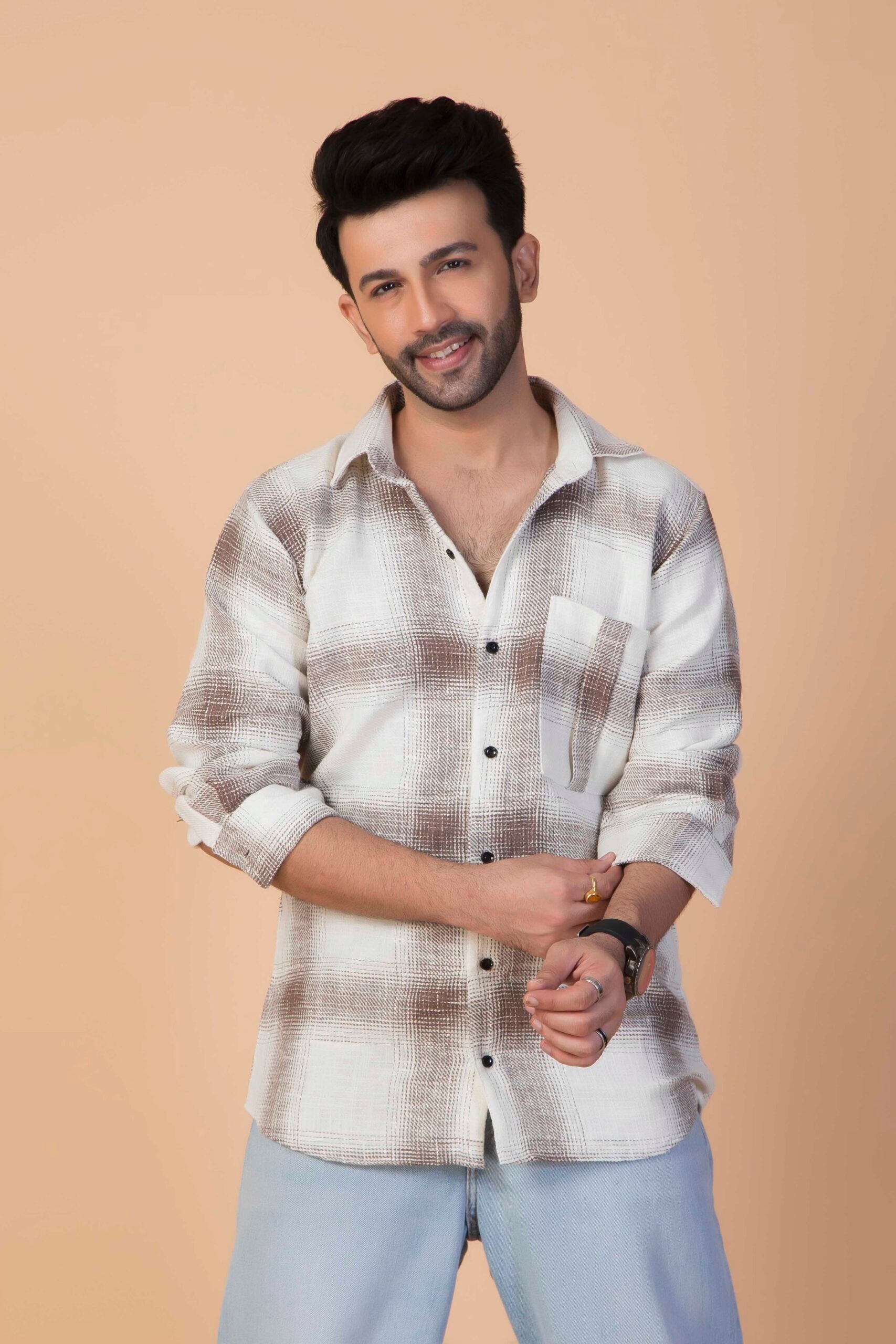 BROWN-PLAID HERRINGBONE